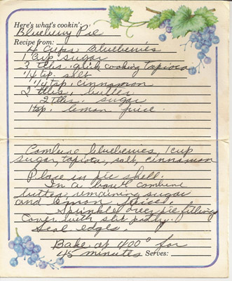 blueberry pie recipe card